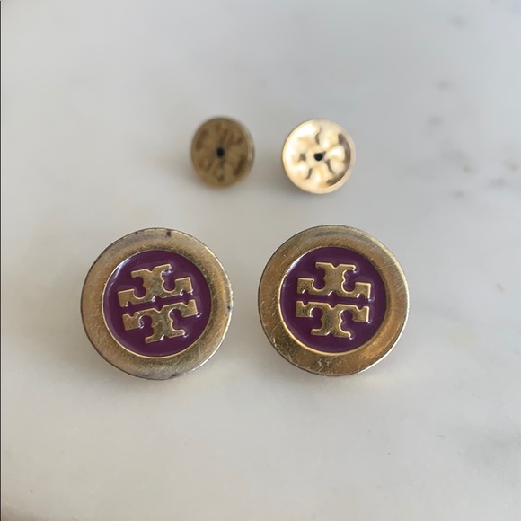 Tory Burch Logo Lacquer Button Stud Earrings - Picture 1 of 6